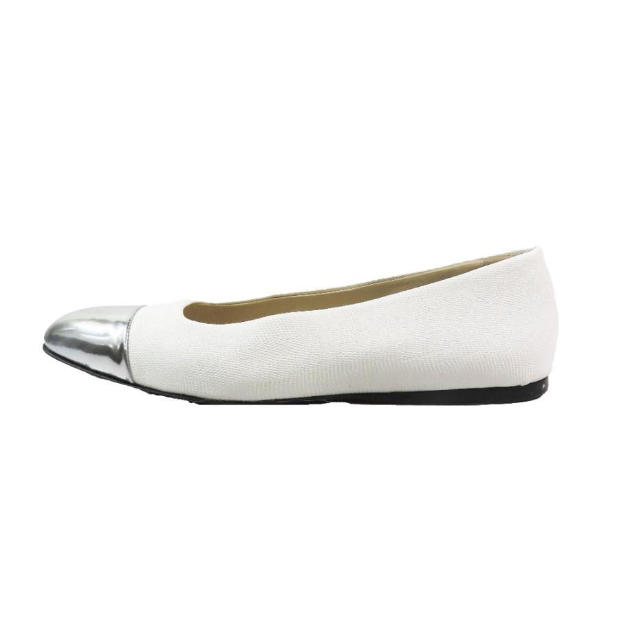 美品 JIMMY CHOO ジミーチュウ WATSON FLAT メタル フラットパンプス 靴 シューズ アーモンドトゥ ホワイト シルバー 34.5 レディース 古着 中古 | JIMMY CHOO