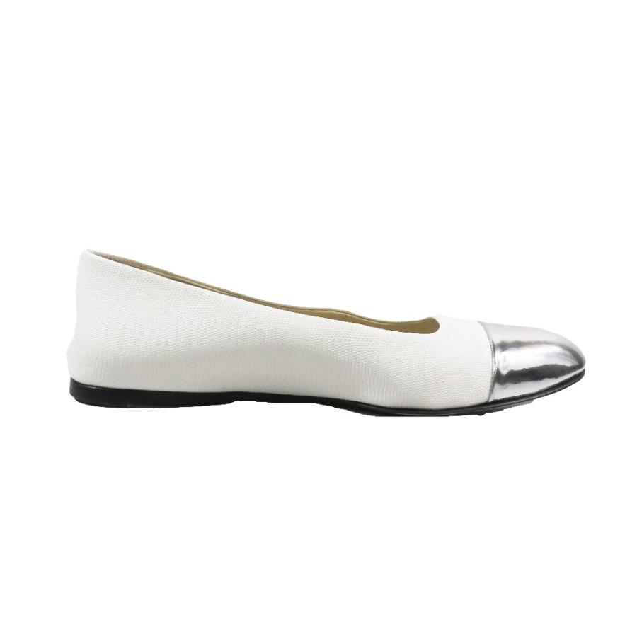 美品 JIMMY CHOO ジミーチュウ WATSON FLAT メタル フラットパンプス 靴 シューズ アーモンドトゥ ホワイト シルバー 34.5 レディース 古着 中古 | JIMMY CHOO | 01
