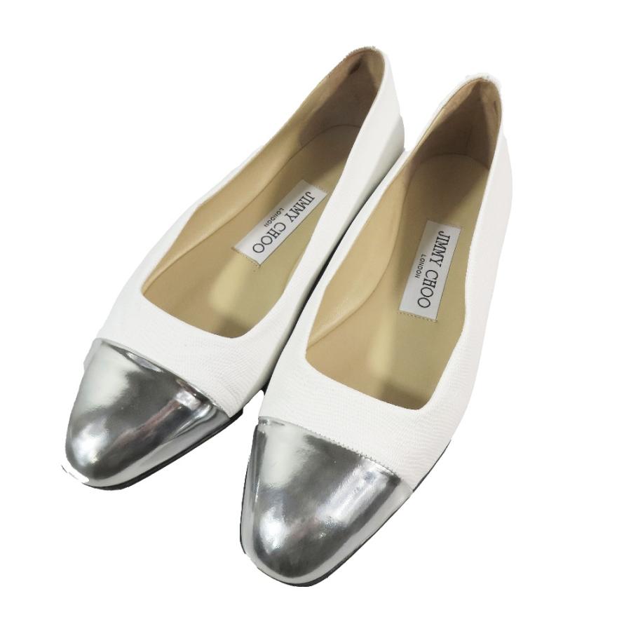 美品 JIMMY CHOO ジミーチュウ WATSON FLAT メタル フラットパンプス 靴 シューズ アーモンドトゥ ホワイト シルバー 34.5 レディース 古着 中古 | JIMMY CHOO | 02