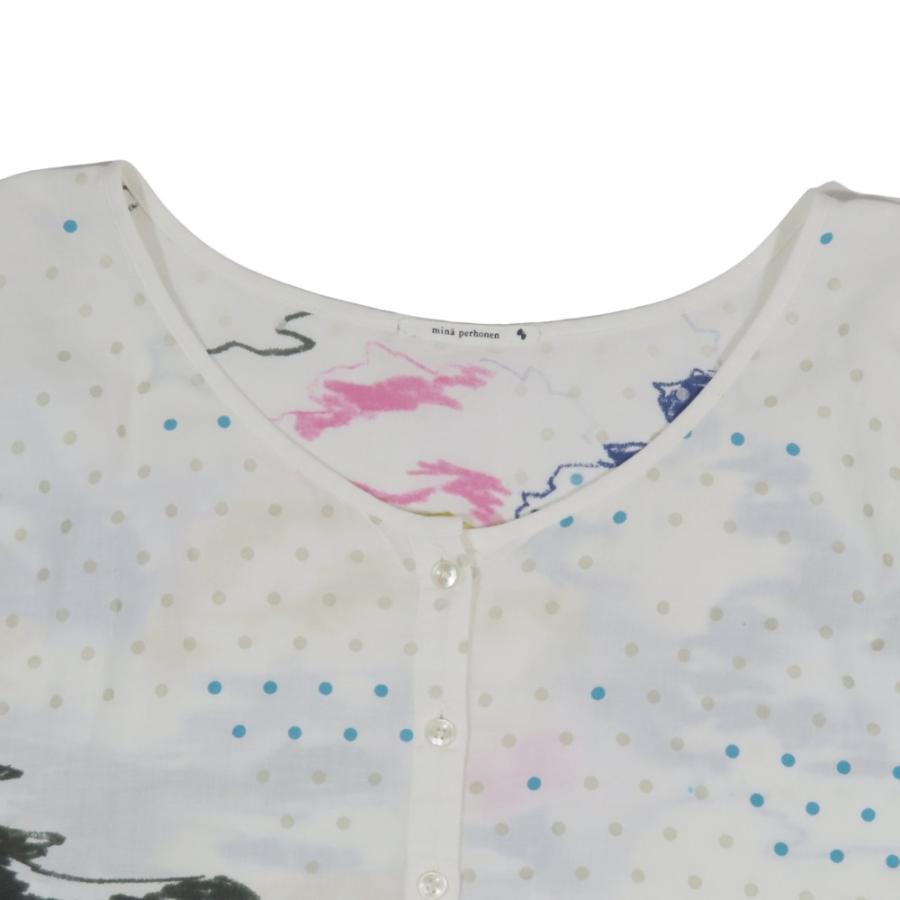 美品 mina perhonen ミナペルホネン mirage コットン ノースリーブ シャツ ブラウス ドット トップス カットソー 38 白 ホワイト レディース 古着 中古 | mina perhonen | 02