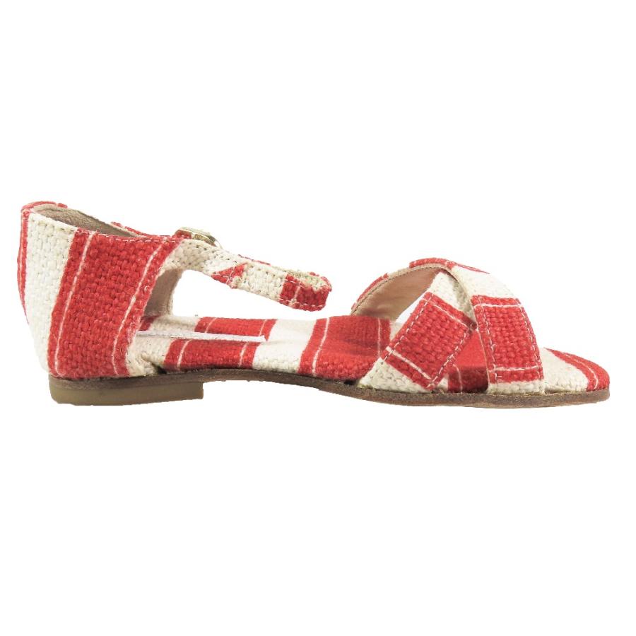 未使用 DOLCE\u0026GABBANA ドルチェアンドガッバーナ キッズ 子供靴 フラットサンダル ストライプ 靴 シューズ 赤 ホワイト 25 キッズ 古着 中古の画像