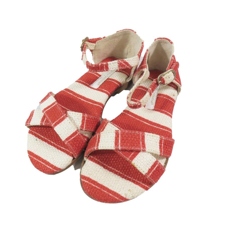 未使用 DOLCE\u0026GABBANA ドルチェアンドガッバーナ キッズ 子供靴 フラットサンダル ストライプ 靴 シューズ 赤 ホワイト 25 キッズ 古着 中古の画像