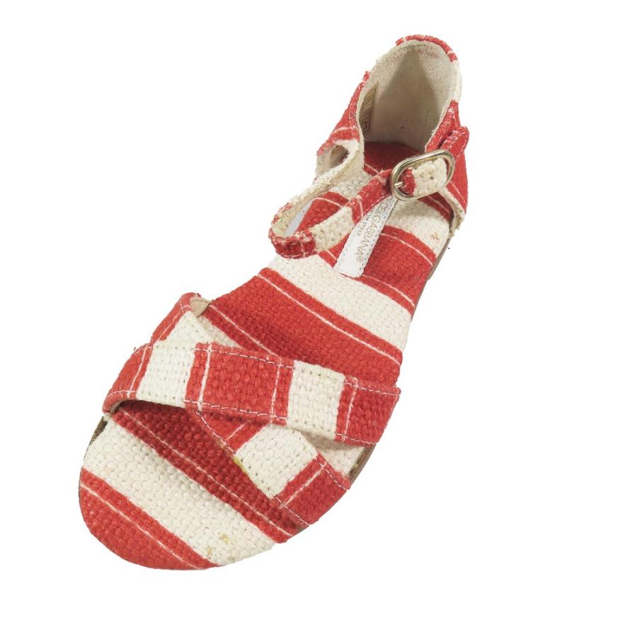 未使用 DOLCE\u0026GABBANA ドルチェアンドガッバーナ キッズ 子供靴 フラットサンダル ストライプ 靴 シューズ 赤 ホワイト 25 キッズ 古着 中古の画像