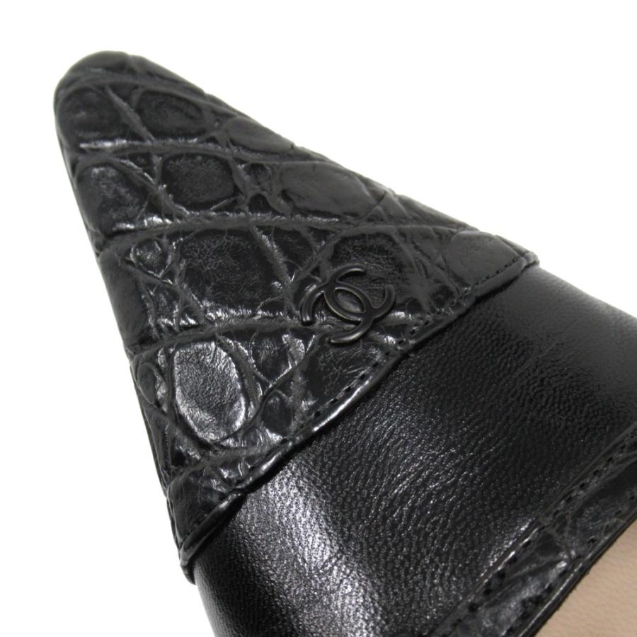 美品 01A シャネル CHANEL ココマーク レザー パンプス シューズ ヒール バックストラップ サイズ36 約23cm 黒 ブラック レディース 古着 中古_5