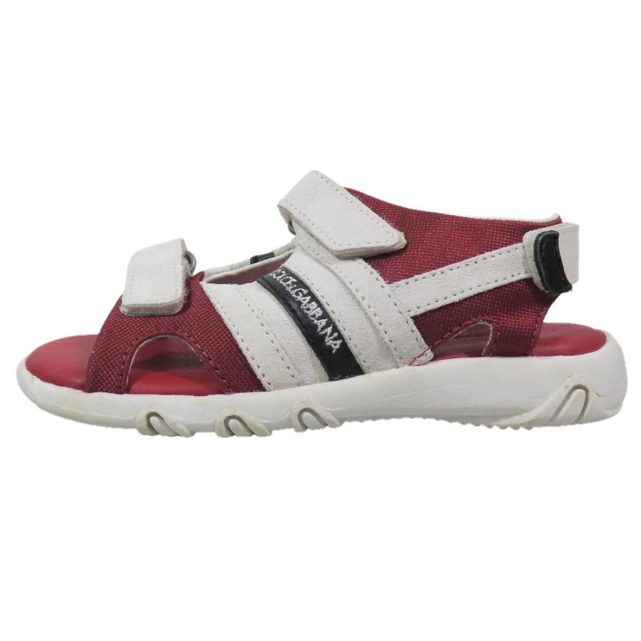 未使用 DOLCE\u0026GABBANA ドルチェアンドガッバーナ キッズ 子供靴 スポーツサンダル シューズ スエードレザー ロゴ 30 白 赤 キッズ 古着 中古の画像