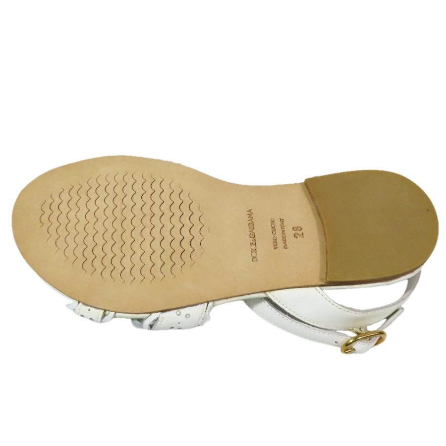 未使用 DOLCE\u0026GABBANA ドルチェアンドガッバーナ キッズ 子供靴 フラット レザー サンダル ストラップ シューズ 28 白 キッズ 古着 中古の画像