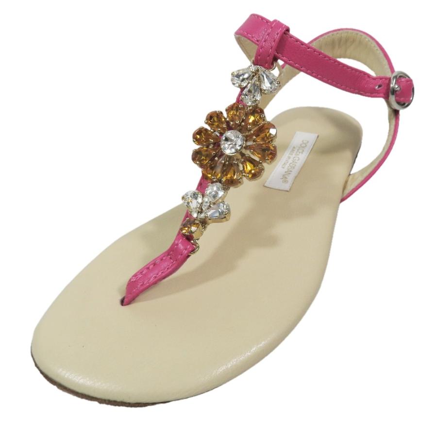 未使用 DOLCE&GABBANA ドルチェアンドガッバーナ キッズ 子供靴 サンダル フラワーモチーフ ビジュー シューズ 28 ピンク キッズ 古着 中古 | DOLCE&GABBANA