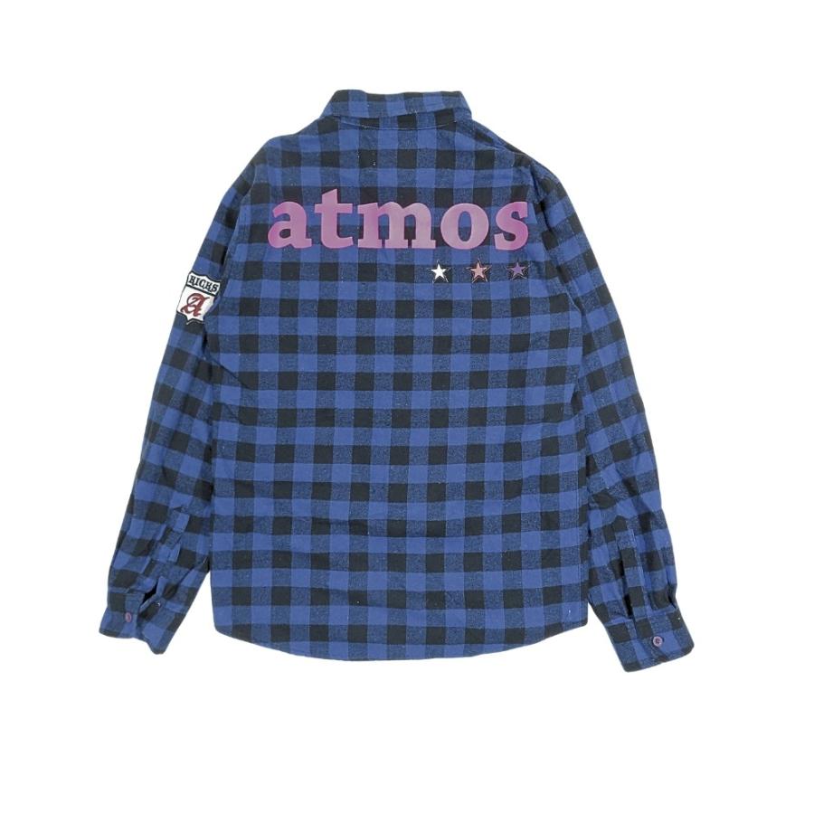 美品 atmos アトモス コットン 長袖 ジャケット ロゴ 刺繍 ワッペン チェック柄 アウター M 青 ブルー 黒 ブラック メンズ 古着 中古 | atmos | 01