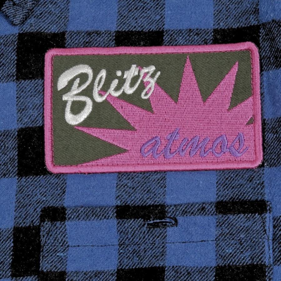 美品 atmos アトモス コットン 長袖 ジャケット ロゴ 刺繍 ワッペン チェック柄 アウター M 青 ブルー 黒 ブラック メンズ 古着 中古 | atmos | 02