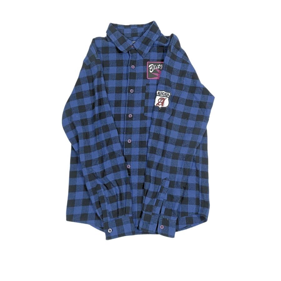 美品 atmos アトモス コットン 長袖 ジャケット ロゴ 刺繍 ワッペン チェック柄 アウター M 青 ブルー 黒 ブラック メンズ 古着 中古 | atmos | 04