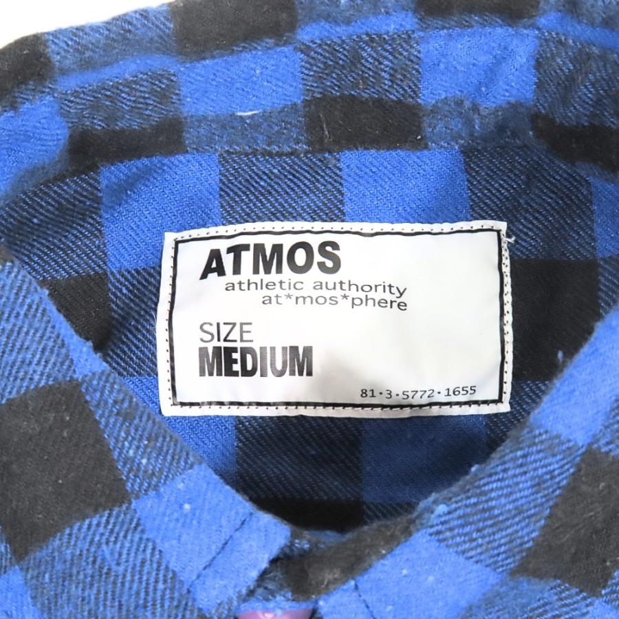美品 atmos アトモス コットン 長袖 ジャケット ロゴ 刺繍 ワッペン チェック柄 アウター M 青 ブルー 黒 ブラック メンズ 古着 中古 | atmos | 07