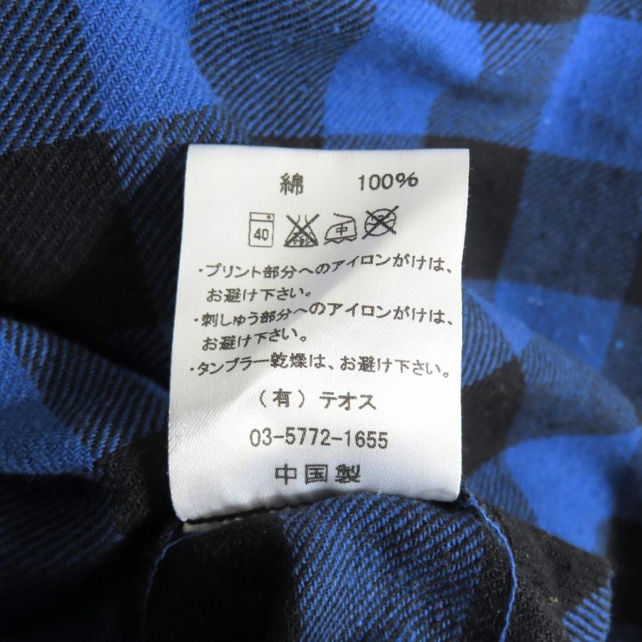 美品 atmos アトモス コットン 長袖 ジャケット ロゴ 刺繍 ワッペン チェック柄 アウター M 青 ブルー 黒 ブラック メンズ 古着 中古 | atmos | 08