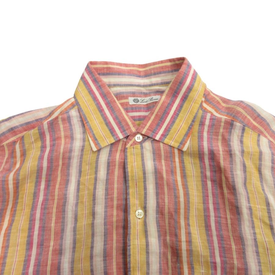 美品 Loro Piana ロロピアーナ リネン 半袖 シャツ カットソー ストライプ ボックスシルエット M ピンク×マルチ メンズ 古着 中古 | Loro Piana | 02