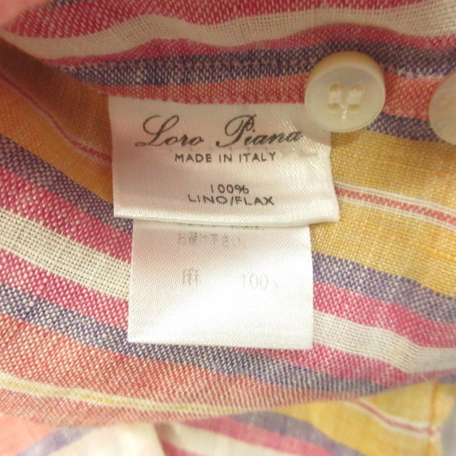 美品 Loro Piana ロロピアーナ リネン 半袖 シャツ カットソー ストライプ ボックスシルエット M ピンク×マルチ メンズ 古着 中古 | Loro Piana | 05