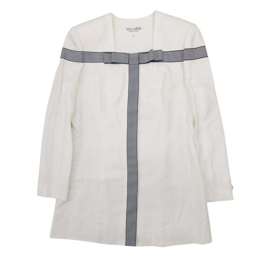 良品 miss ashida ミスアシダ スカートスーツ セットアップ ノーカラージャケット プリーツスカート 9 アイボリーxネイビー レディース 古着 中古 | miss ashida | 01