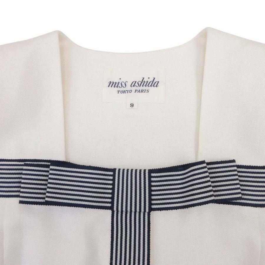 良品 miss ashida ミスアシダ スカートスーツ セットアップ ノーカラージャケット プリーツスカート 9 アイボリーxネイビー レディース 古着 中古 | miss ashida | 04