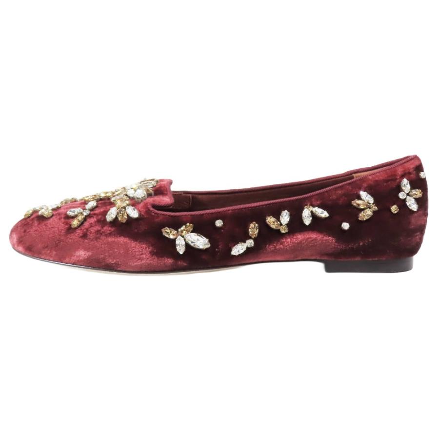 未使用 DOLCE&GABBANA ドルチェ＆ガッバーナ ベロア ビジュー フラットシューズ パンプス スリッポン 靴 ベルベット 36 レッド レディース 古着 中古 | DOLCE&GABBANA | 01