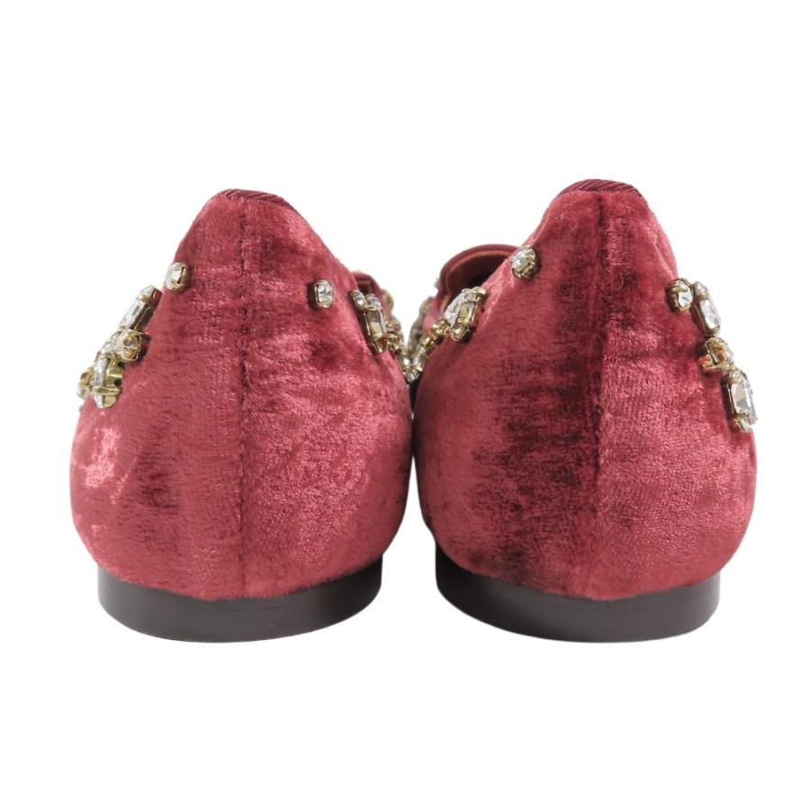 未使用 DOLCE&GABBANA ドルチェ＆ガッバーナ ベロア ビジュー フラットシューズ パンプス スリッポン 靴 ベルベット 36 レッド レディース 古着 中古 | DOLCE&GABBANA | 02