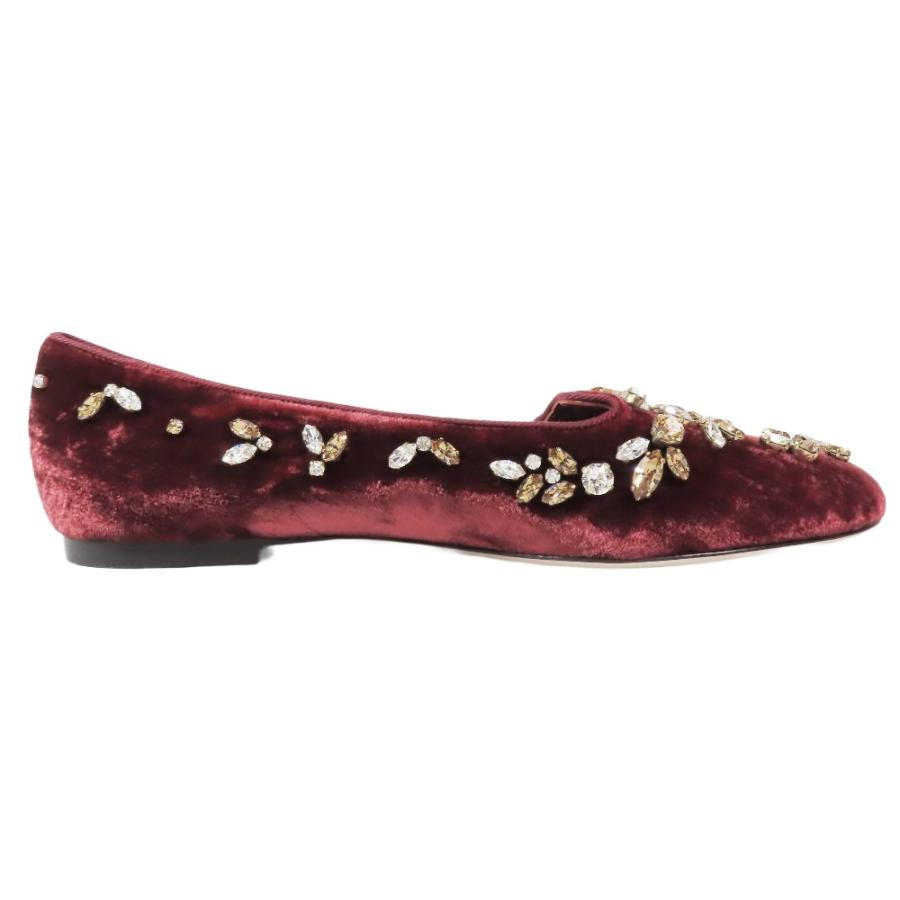 未使用 DOLCE&GABBANA ドルチェ＆ガッバーナ ベロア ビジュー フラットシューズ パンプス スリッポン 靴 ベルベット 36 レッド レディース 古着 中古 | DOLCE&GABBANA | 03
