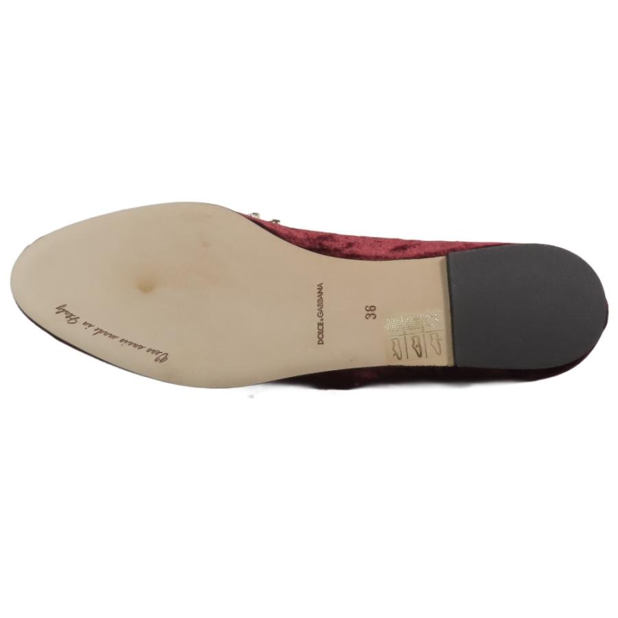 未使用 DOLCE&GABBANA ドルチェ＆ガッバーナ ベロア ビジュー フラットシューズ パンプス スリッポン 靴 ベルベット 36 レッド レディース 古着 中古 | DOLCE&GABBANA | 04