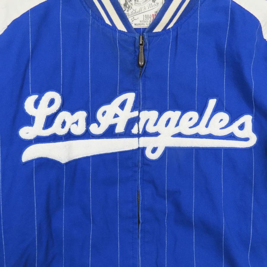良品 MITCHELL＆NESS ミッチェルアンドネス ロサンゼルス・ドジャース ストライプ スタジャン ジャケット ブルゾン ブルー 2XL メンズ 古着 中古 USED Mitchell&Ness（ミッチェルアンドネス） 良品 ロサンゼルス