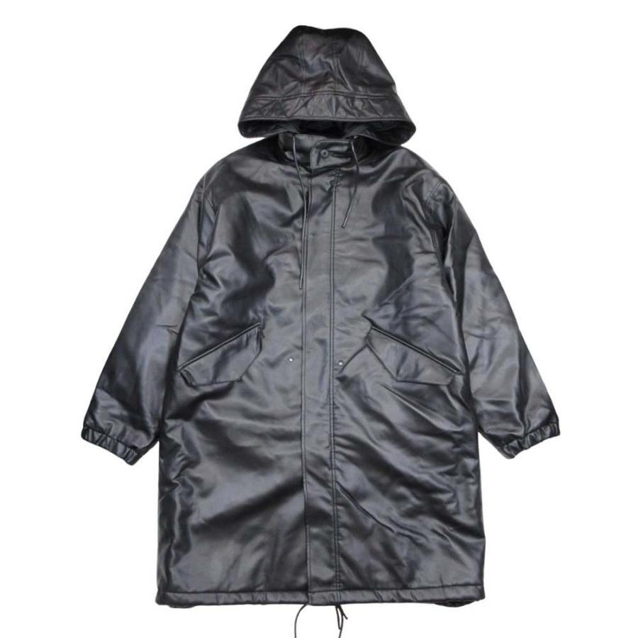 美品 HIBECK ハイベック 2way 中綿 フェイクレザー ロング コート ジャケット アウター L 黒 ブラック メンズ 古着 中古 | ハイベック