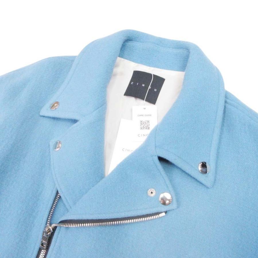 未使用 22aw CINOH チノ W FACE RIDERS JACKET ダブルフェイス ライダースジャケット ブルゾン メルトン ウール 46 サックス レディース 古着 中古 | CINOH | 02