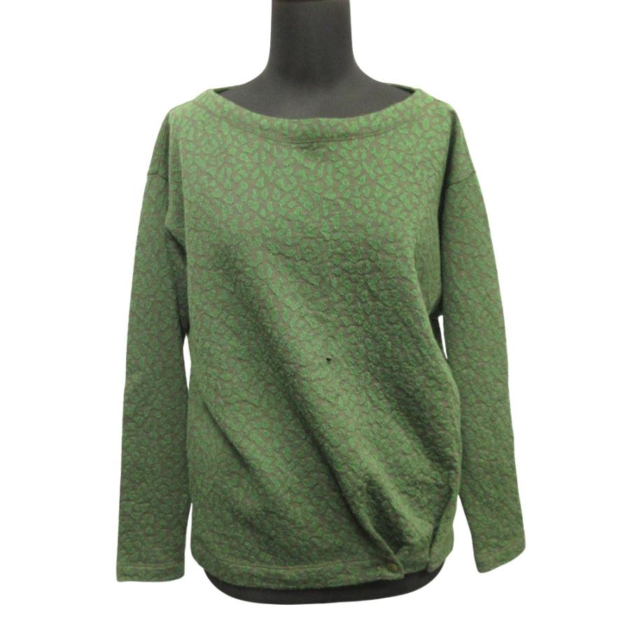 ISSEY MIYAKE イッセイミヤケ 80's レオパード タック ニット セーター カットソー ヒョウ柄 筆タグ ヴィンテージ 9 緑 グリーン レディース 古着 中古 | ISSEY MIYAKE