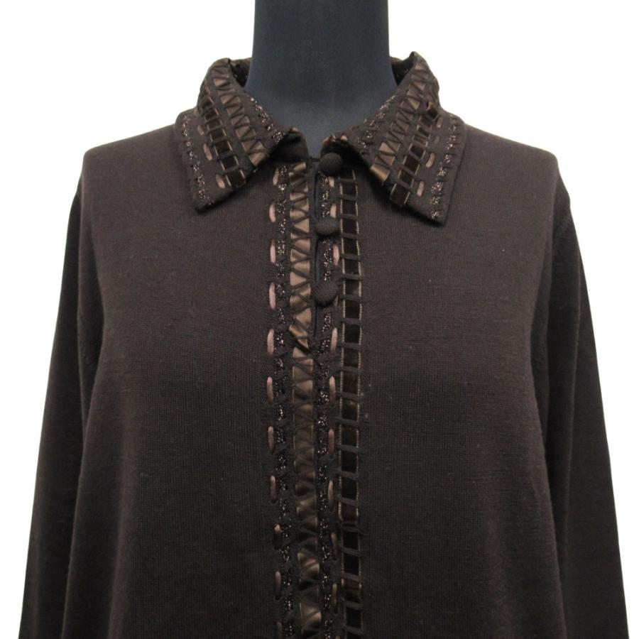美品 HERNO ヘルノ ウール ニット ポロシャツ カットソー 長袖 大きいサイズ 46 XL 茶 ブラウン レディース 古着 中古 | HERNO | 02