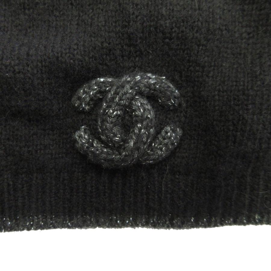 未使用 CHANEL シャネル ココマーク カシミヤ シルク ニット帽 ビーニー キャップ ラメ ロゴ 黒 ブラック グレー レディース 古着 中古_2