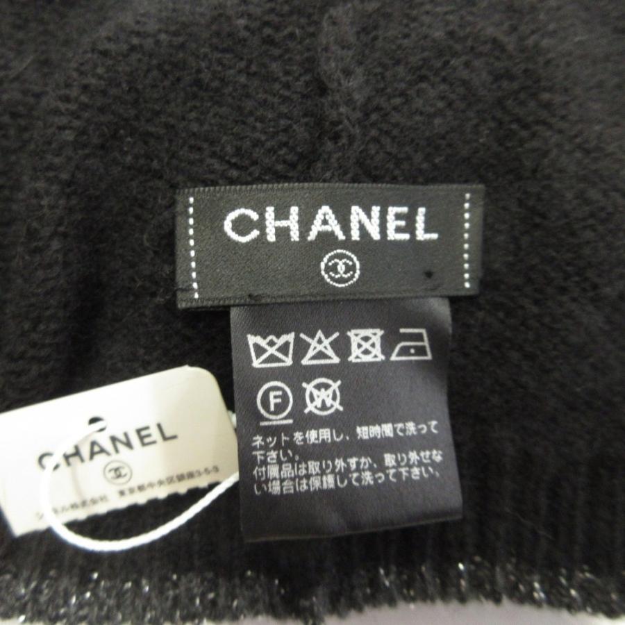 未使用 CHANEL シャネル ココマーク カシミヤ シルク ニット帽 ビーニー キャップ ラメ ロゴ 黒 ブラック グレー レディース 古着 中古_3