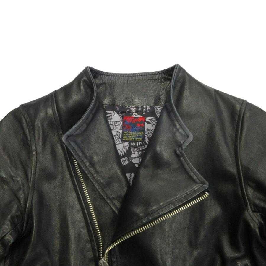 BRU NA BOINNE ブルーナボイン アランジャケット ホースレザー ライダース ブルゾン 馬革 ノーカラー 00 黒 ブラック メンズ 古着 中古 | BRU NA BOINNE | 02