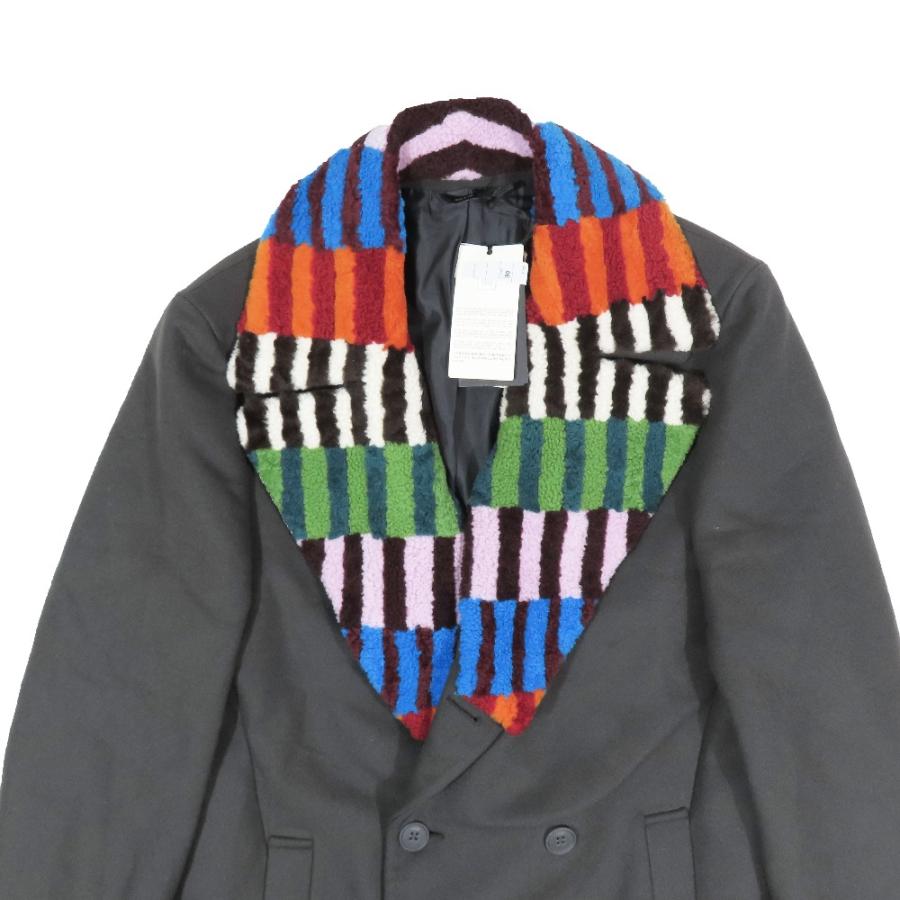 未使用 FENDI フェンディ ダブルブレスト マルチストライプ ダブルブレスト ロング コート ウール カシミヤ混 グレー マルチカラー 50 メンズ 古着 中古_3