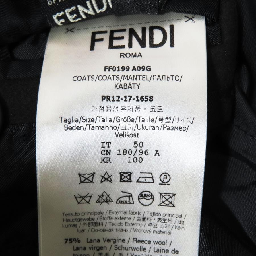 未使用 FENDI フェンディ ダブルブレスト マルチストライプ ダブルブレスト ロング コート ウール カシミヤ混 グレー マルチカラー 50 メンズ 古着 中古_6