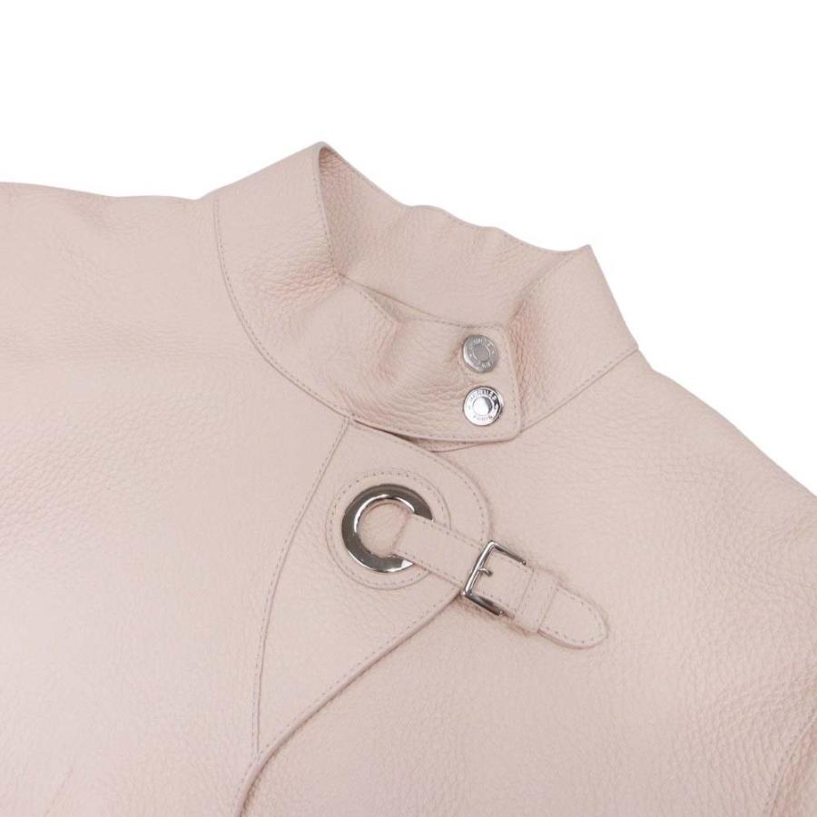 未使用 HERMES エルメス バックル レザージャケット ライダース ブルゾン アウター セリエ釦 皮革 シルバー金具 38 ベージュ レディース 古着 中古の画像