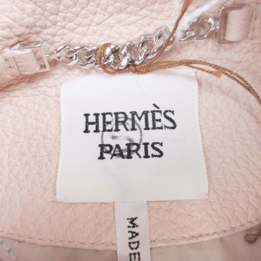 未使用 HERMES エルメス バックル レザージャケット ライダース ブルゾン アウター セリエ釦 皮革 シルバー金具 38 ベージュ レディース 古着 中古の画像