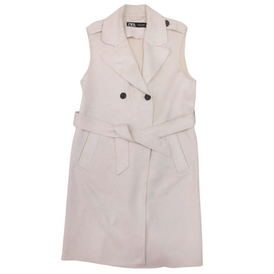 美品 ZARA ザラ フェイクスエード ロングベスト ジレ ノースリーブ トレンチコート ジャケット アウター 羽織 XS ライトベージュ レディース 古着 中古 | ZARA