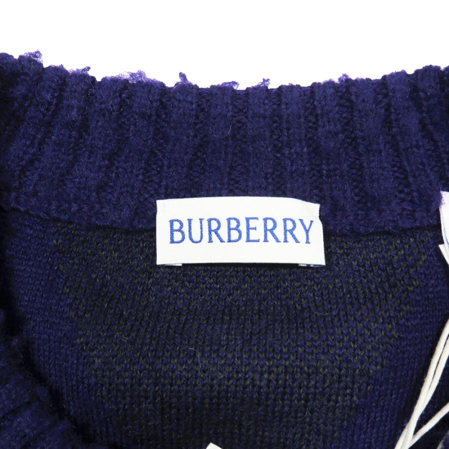 未使用 BURBERRY バーバリー ダニエル・リー ニット セーター ウール ロゴ タッセル アーガイル柄 クルーネック パープル グリーン XL メンズ 古着 中古_5