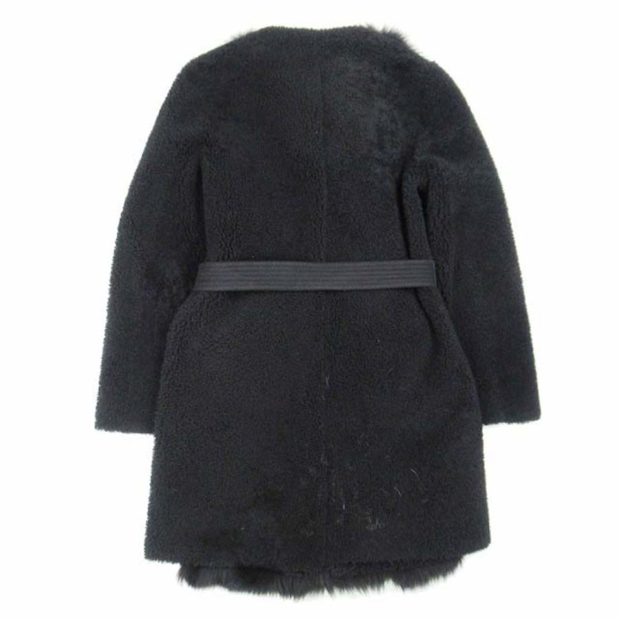 未使用 BLANCHA ブランカ Sagafurs ムートン x ファー コンビ ノーカラーコート シープスキン ブルーフォックス 38 黒 ブラック レディース 古着 中古 | BLANCHA | 02