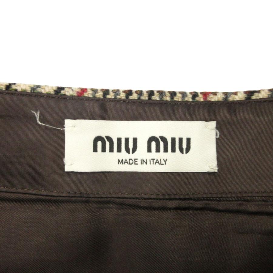 新品同様 MIU MIU ミュウミュウ ツイード チェック スカート ミニ 台形 ロゴ 2022年 42 茶 ブラウン レディース 古着 中古 | miu miu | 04