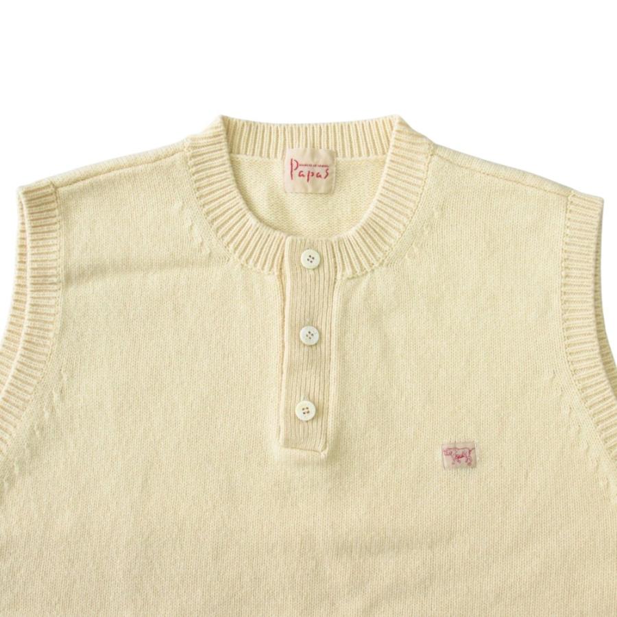 美品 Papas パパス ウール ニット ベスト カットソー ノースリーブ ヘンリーネック サイズM 黄 イエロー メンズ 古着 中古 | PAPAS | 02