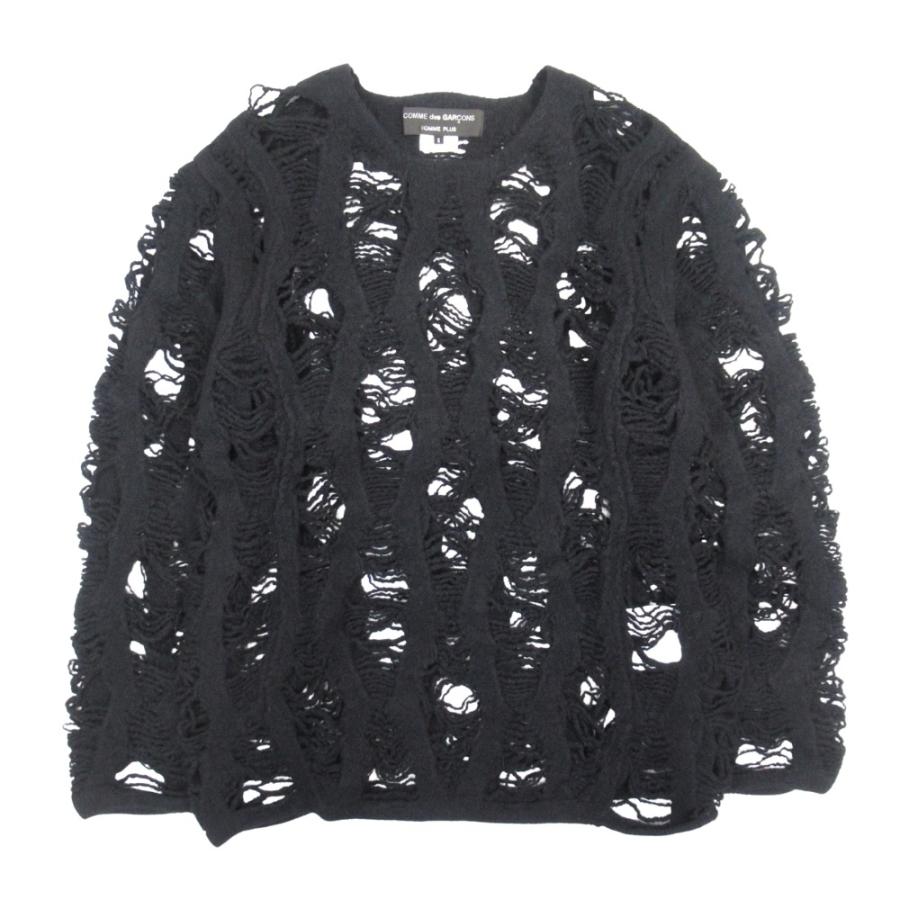 新品同様 24aw COMME des GARCONS HOMME PLUS コムデギャルソンオムプリュス ウール縮絨カスレニット セーター S 黒 ブラック PN-N014 メンズ 古着 中古 | COMME des GARCONS HOMME PLUS