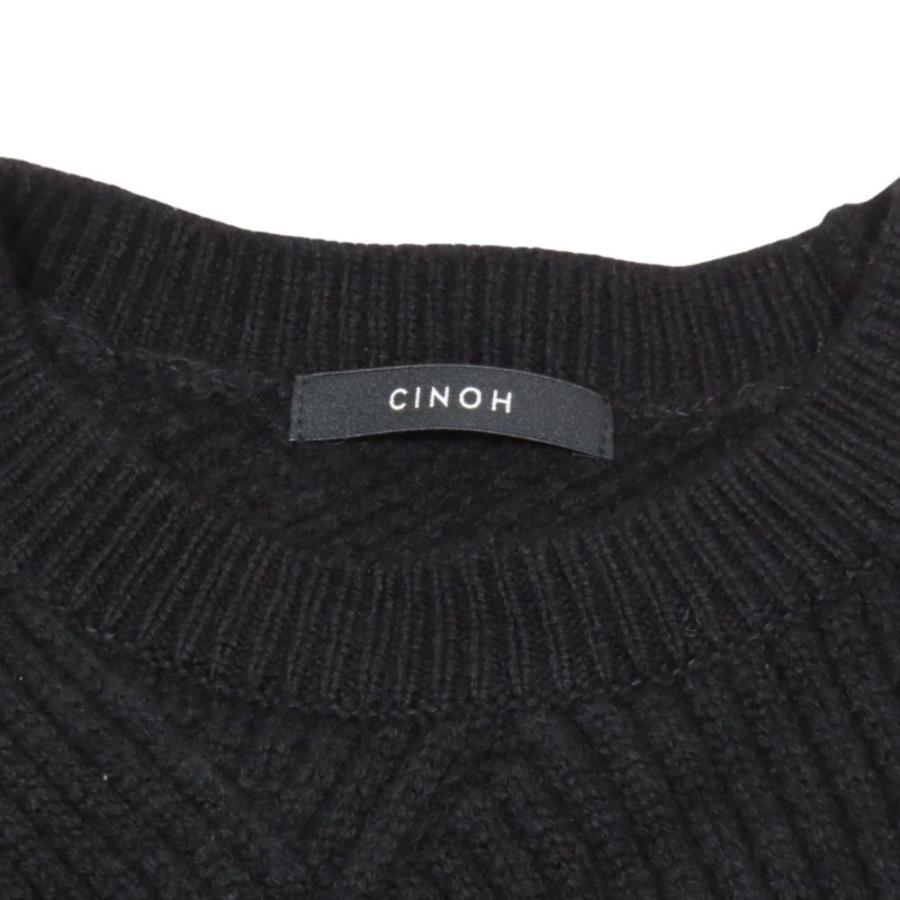 美品 CINOH チノ ウール 長袖 アーガイルケーブルニット セーター クルーネック プルオーバ トップス 44 黒 ブラック メンズ 古着 中古 | CINOH | 03