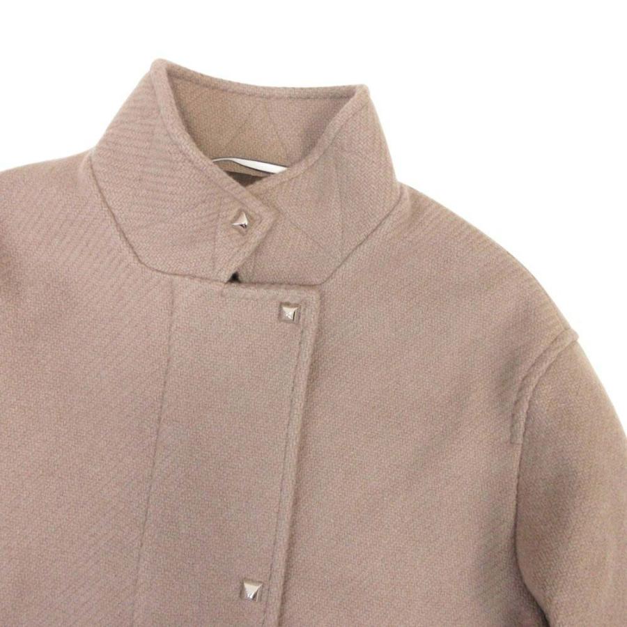 未使用 HERMES エルメス カシミヤ100％ ダブルフェイス スタンドカラー ロングコート メドール金具 アウター 36 グレージュ レディース 古着 中古の画像