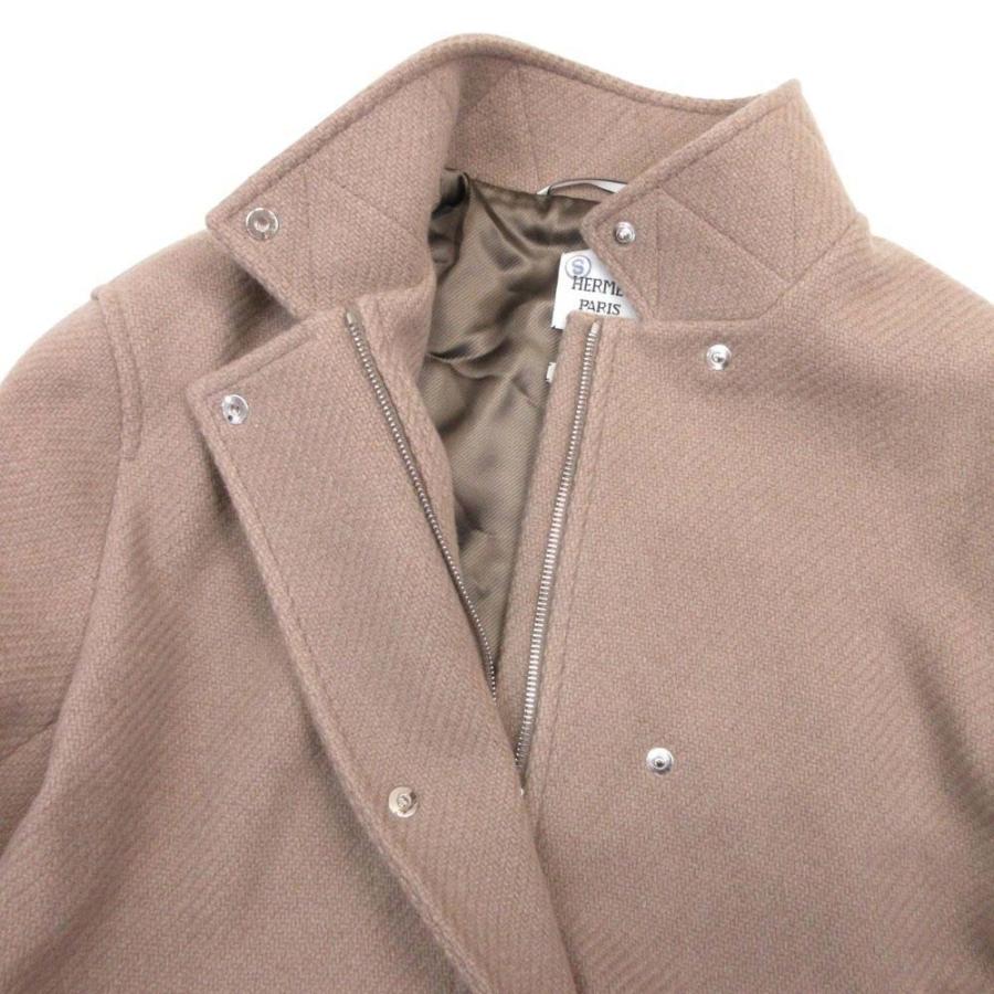 未使用 HERMES エルメス カシミヤ100％ ダブルフェイス スタンドカラー ロングコート メドール金具 アウター 36 グレージュ レディース 古着 中古の画像