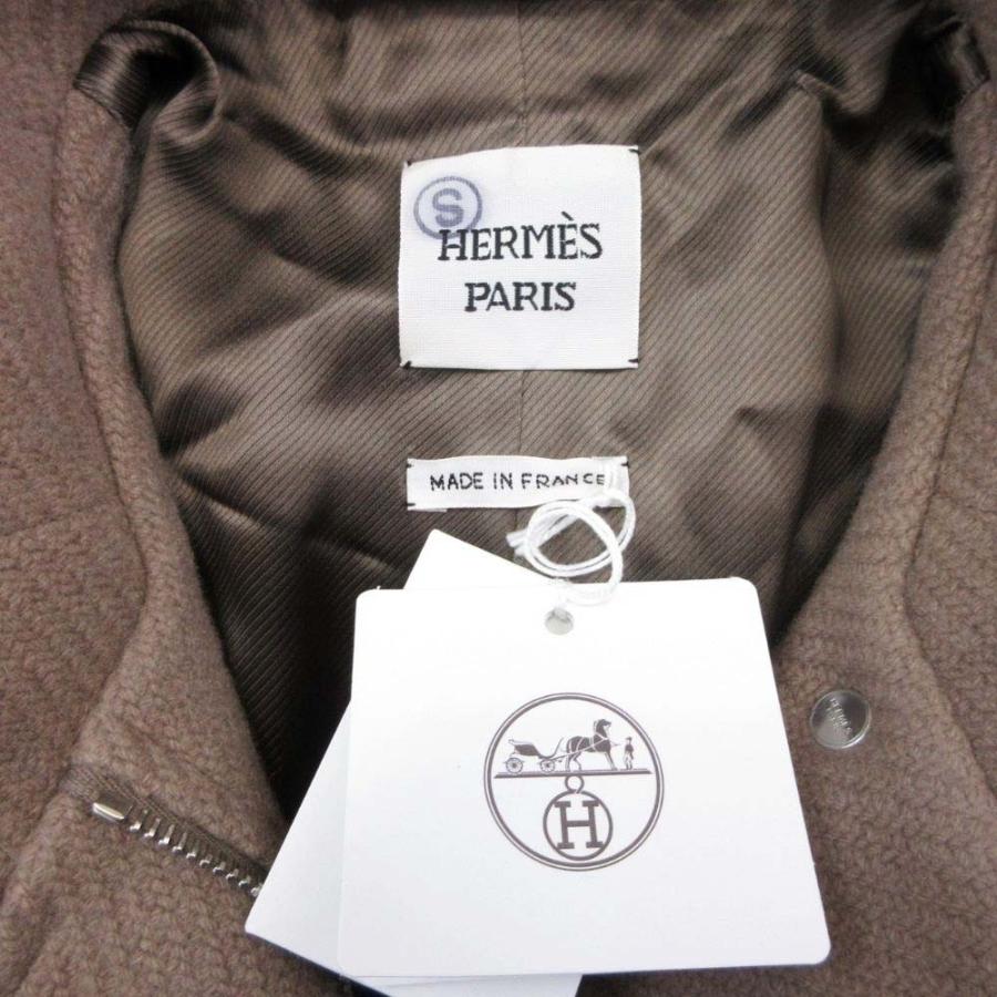 未使用 HERMES エルメス カシミヤ100％ ダブルフェイス スタンドカラー ロングコート メドール金具 アウター 36 グレージュ レディース 古着 中古の画像