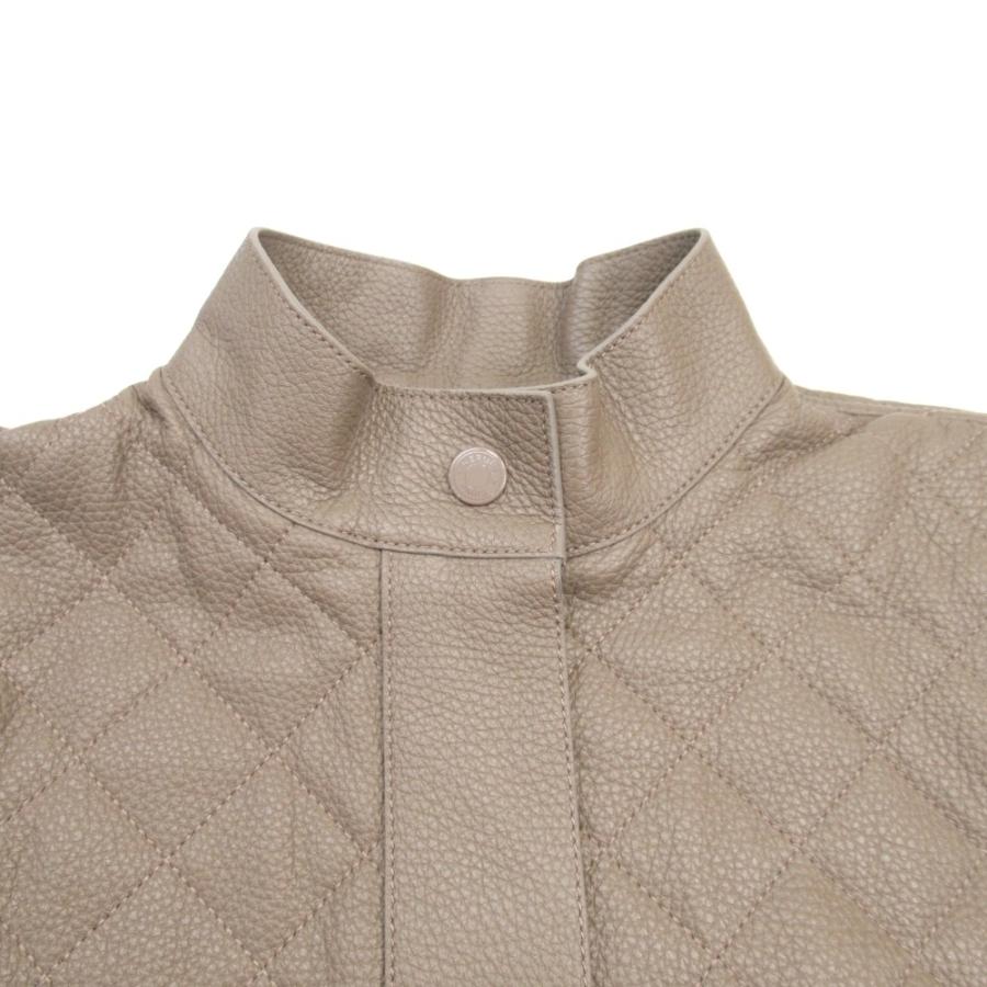 未使用 23aw HERMES エルメス 鹿革 ディアスキン キルティング ライダースジャケット セリエボタン ブルゾン 34 グレージュ レディース 古着 中古の画像