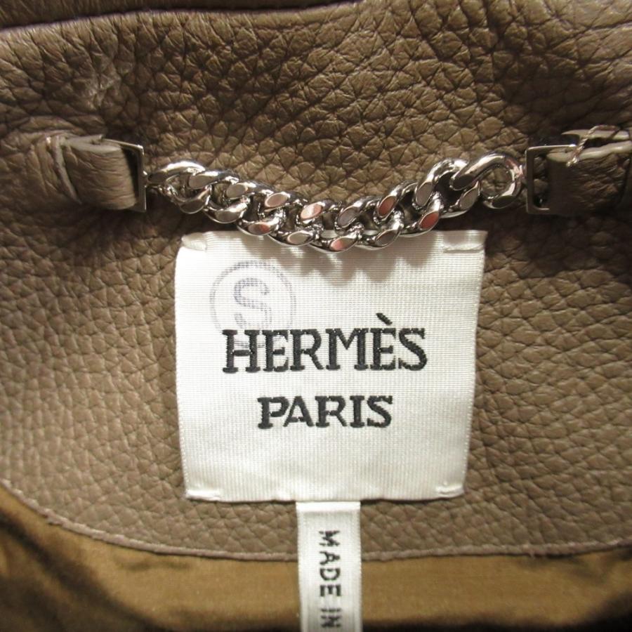 未使用 23aw HERMES エルメス 鹿革 ディアスキン キルティング ライダースジャケット セリエボタン ブルゾン 34 グレージュ レディース 古着 中古の画像