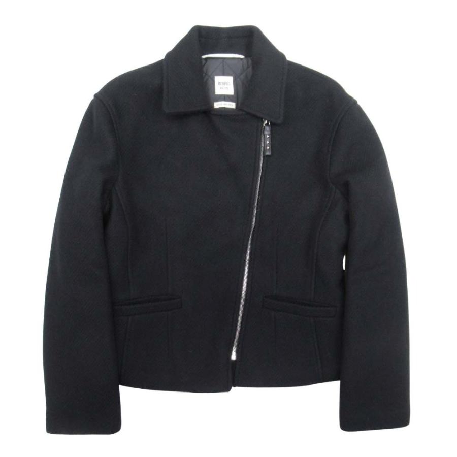 未使用 23aw HERMES エルメス カシミヤ100% ダブルライダース ジャケット キルティング裏地 ブルゾン メドール金具 40 黒 ブラック レディース 古着 中古の画像