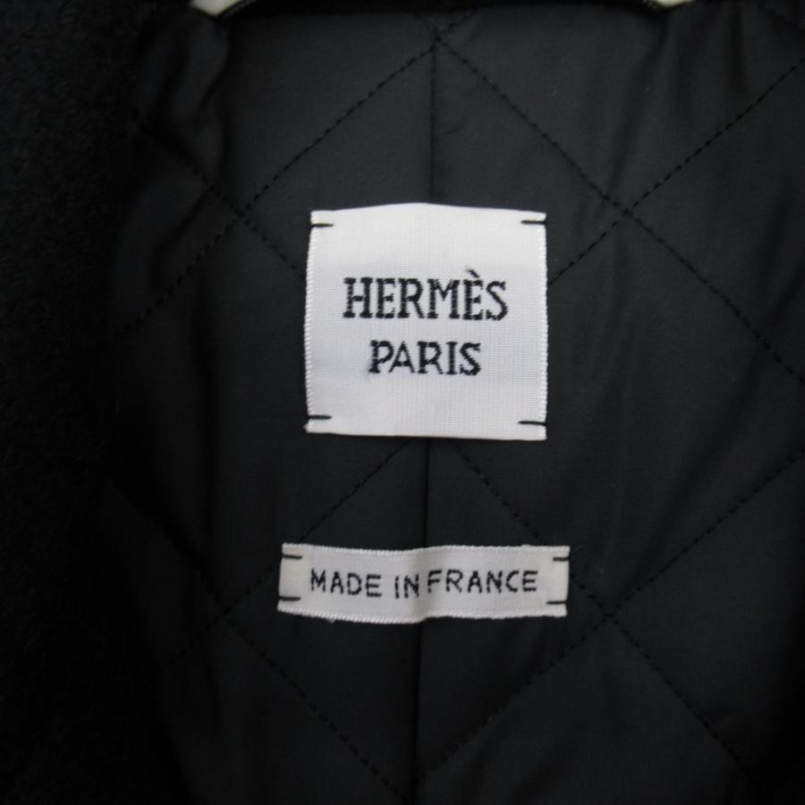 未使用 23aw HERMES エルメス カシミヤ100% ダブルライダース ジャケット キルティング裏地 ブルゾン メドール金具 40 黒 ブラック レディース 古着 中古の画像